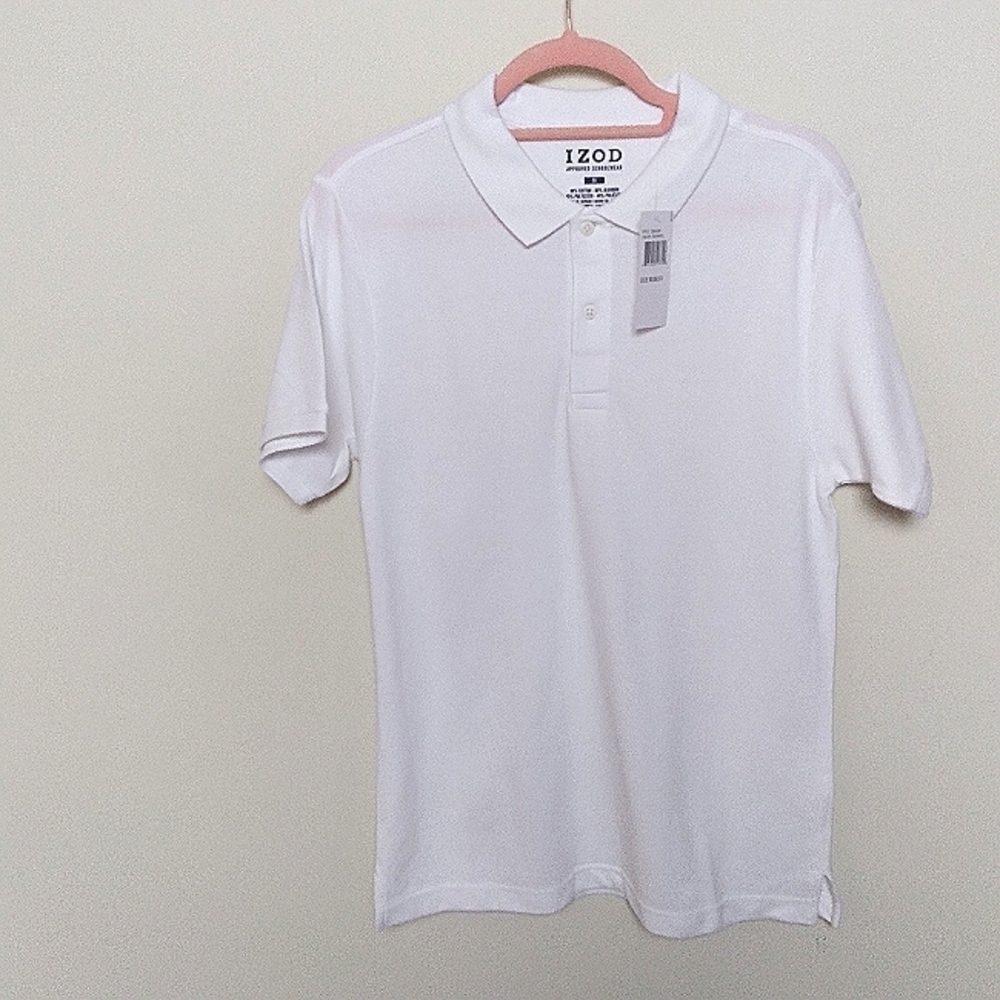 Izod Approved Schoolwear Men's Short Sleeve White Polo Shirt Size Medium New